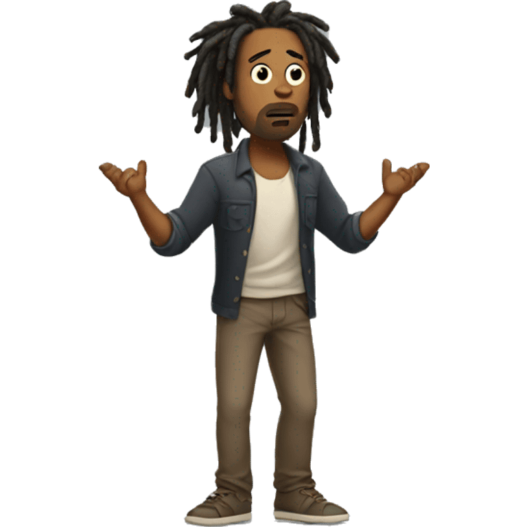 man with dreads and shrugging with arms emoji