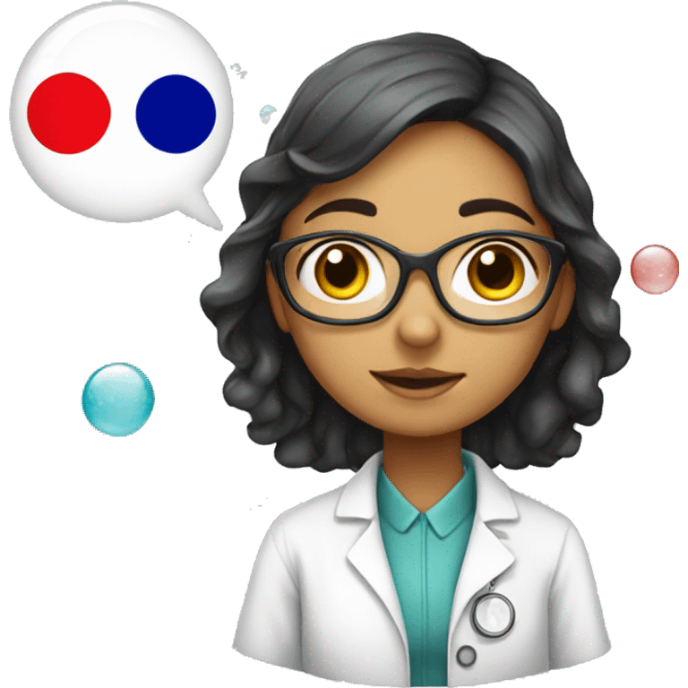 Scientist girl with Indian, Korean flag andbubbles emoji