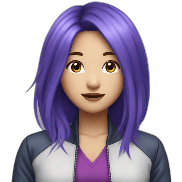 Blue purple hair jacket asian girl emoji