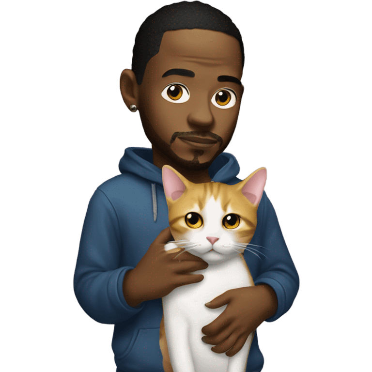 Kendrick Lamar holding a cat saying mustard  emoji