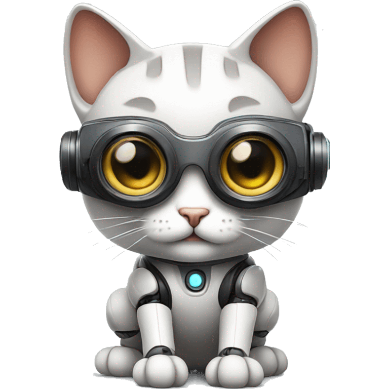 cute robot cat, wearing vr glasses, big eyes emoji