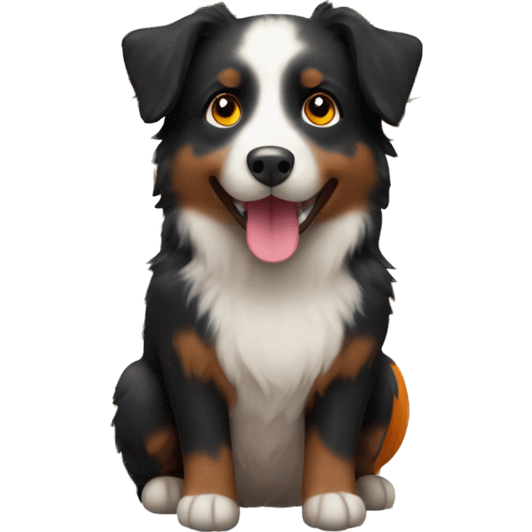 Small black australian shepherd dog in a pumpkin emoji