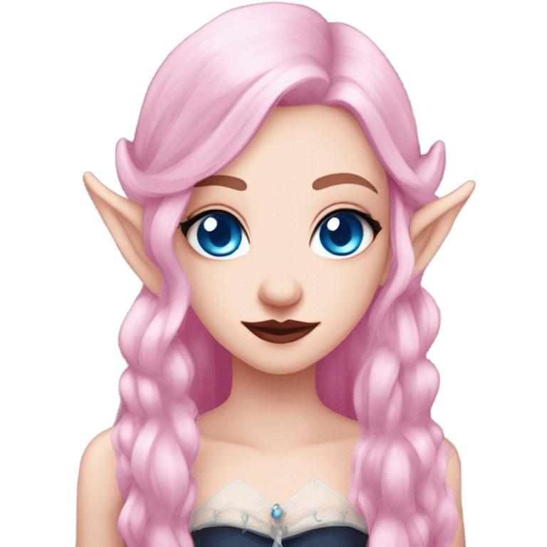 Cute pink pale vampire teeth vampire princess elf ears blue eyes pink hair emoji