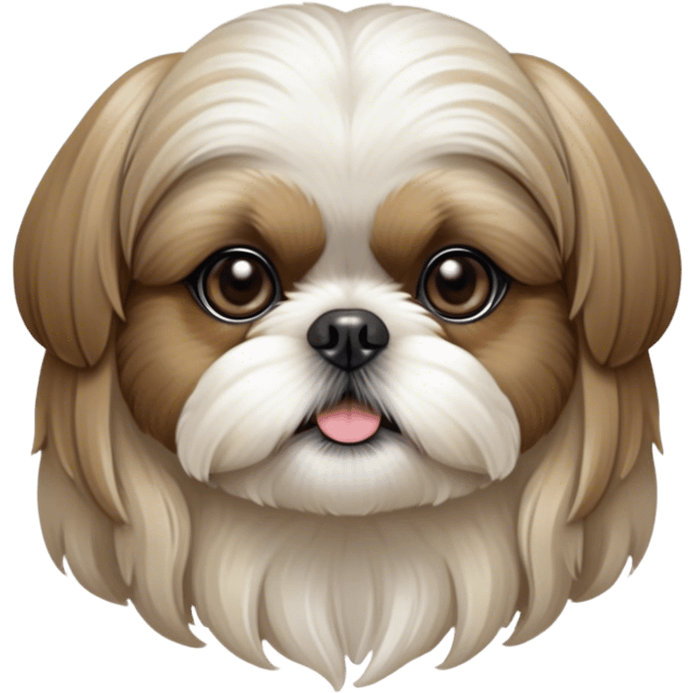 Cinematic Noble Shih Tzu Portrait Emoji, Poised and elegant, with a luxurious, flowing fur in refined muted tones, delicate features and wise, gentle eyes, simplified yet meticulously detailed, glowing with a soft, regal radiance, high shine, exuding quiet dignity and timeless charm, soft glowing outline, capturing the essence of a noble Shih Tzu that epitomizes refined poise! emoji