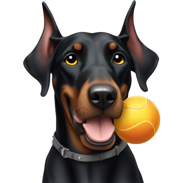 Black Doberman chewing ball emoji