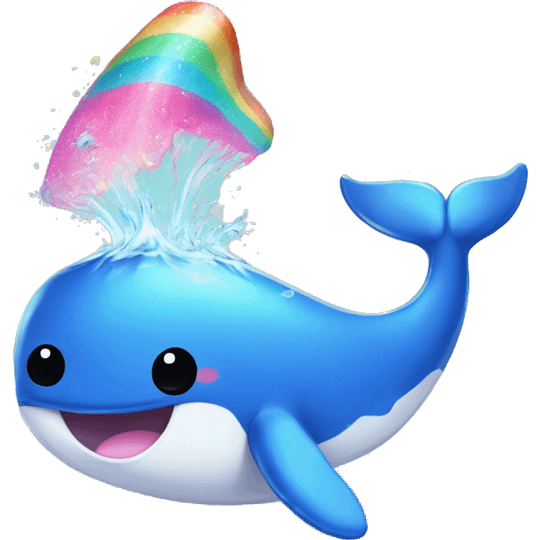 Kawaii baby whale splashing rainbow glitter water  emoji