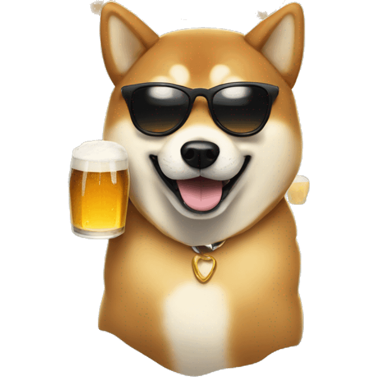 shiba inu with sunglasses and a beer emoji