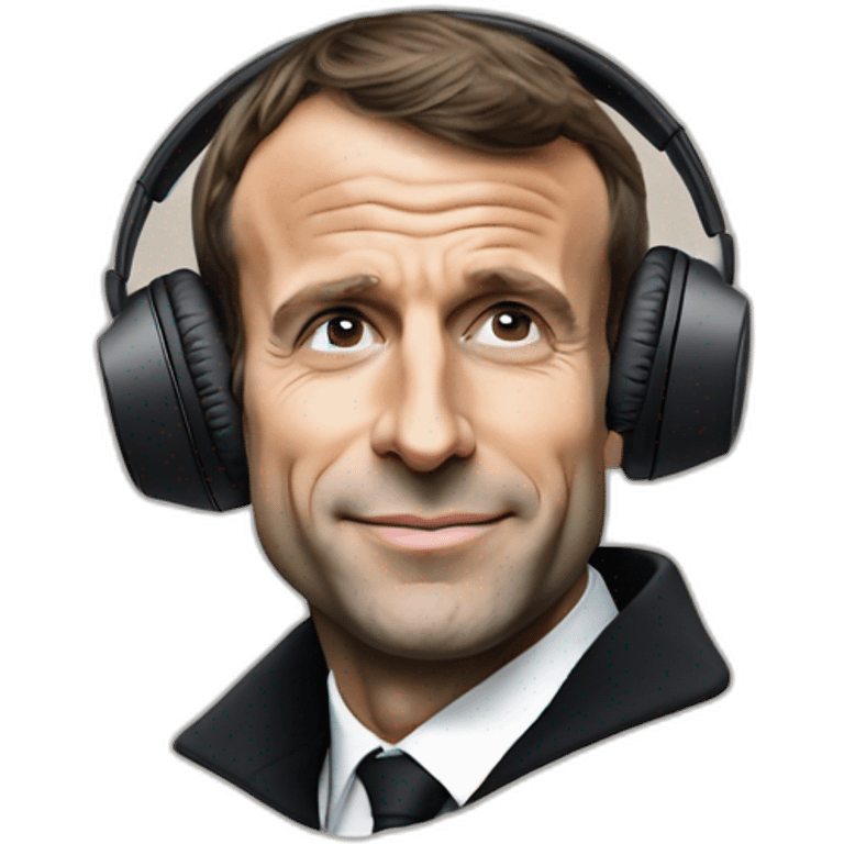 Emmanuel Macron wearing airpods vibing at the music emoji