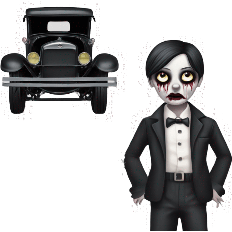 zombie gothic Wednesday Addams creepy, 1929 ford pickup hot rod  emoji