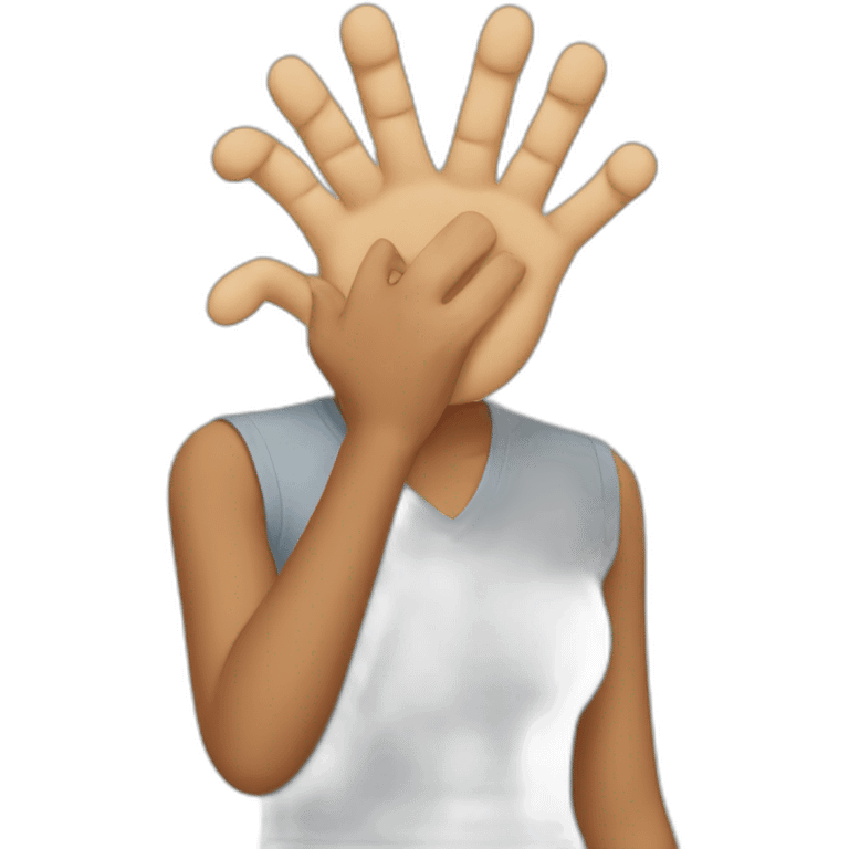 Woman holds up hand with too many fingers emoji