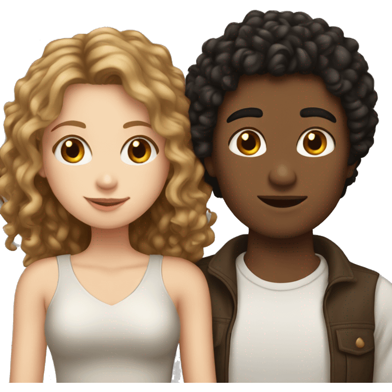 a white girl with brown hair and tan boy with curly black hair kissing  emoji