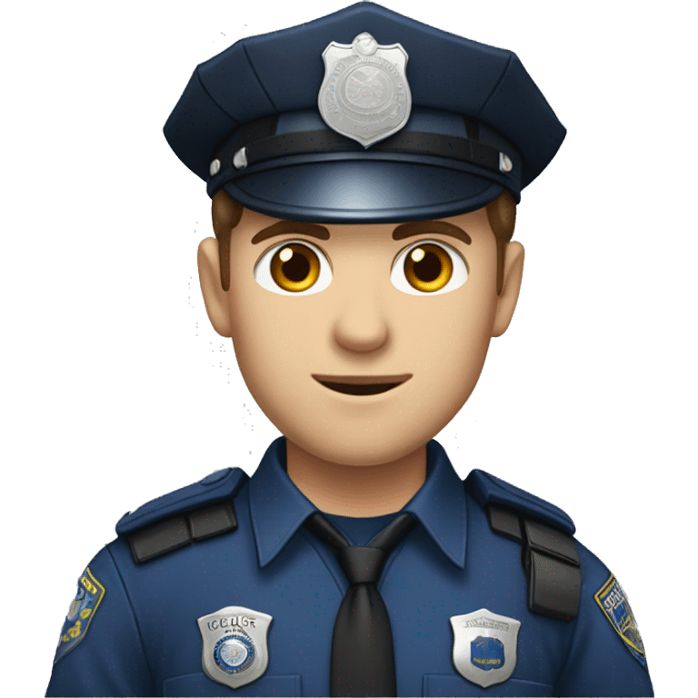 Man with brown short hair, blue eyes and wearing a police outfit. Blue eyes emoji