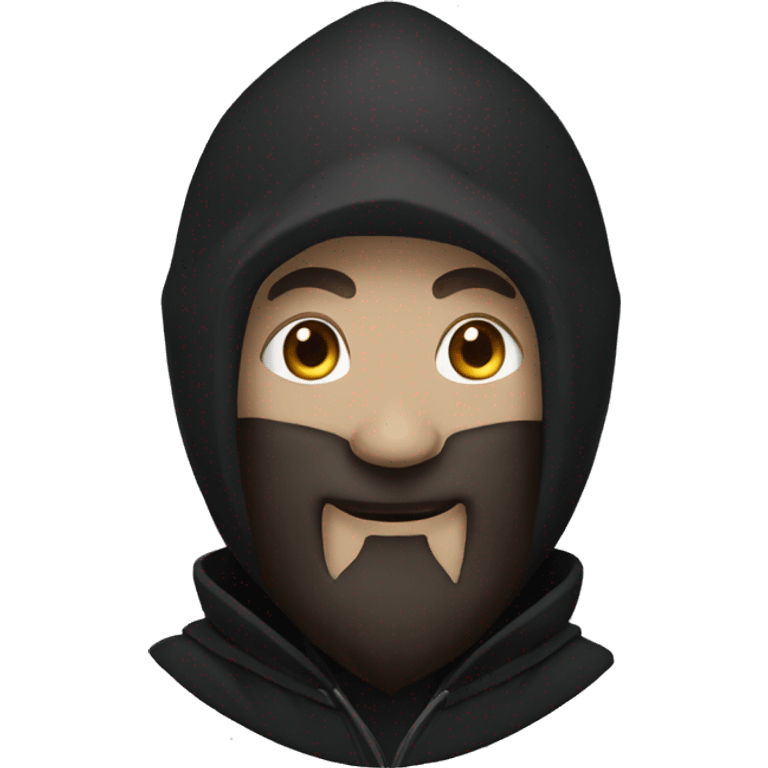 bald human rogue with brown beard and black hood happy emoji