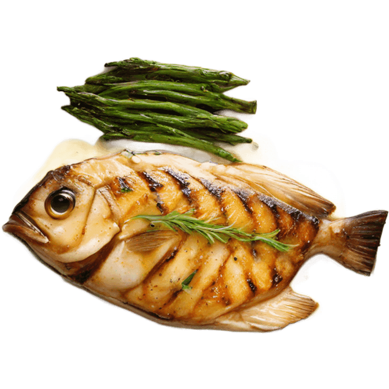 grilled fish fillets with brown butter sauce on white plate emoji