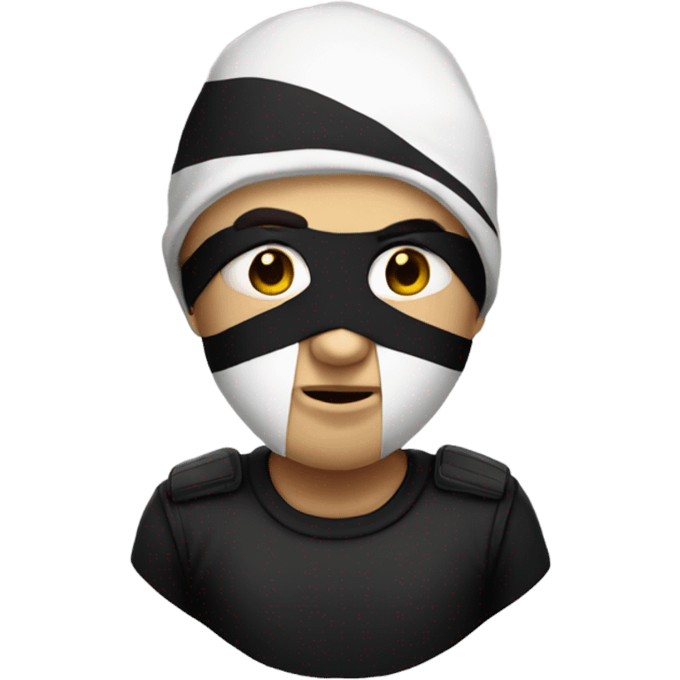 Burglar white and black stripe shirt black beanie and a mask emoji