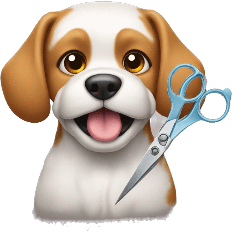 a dog with scissors that cut its fur emoji