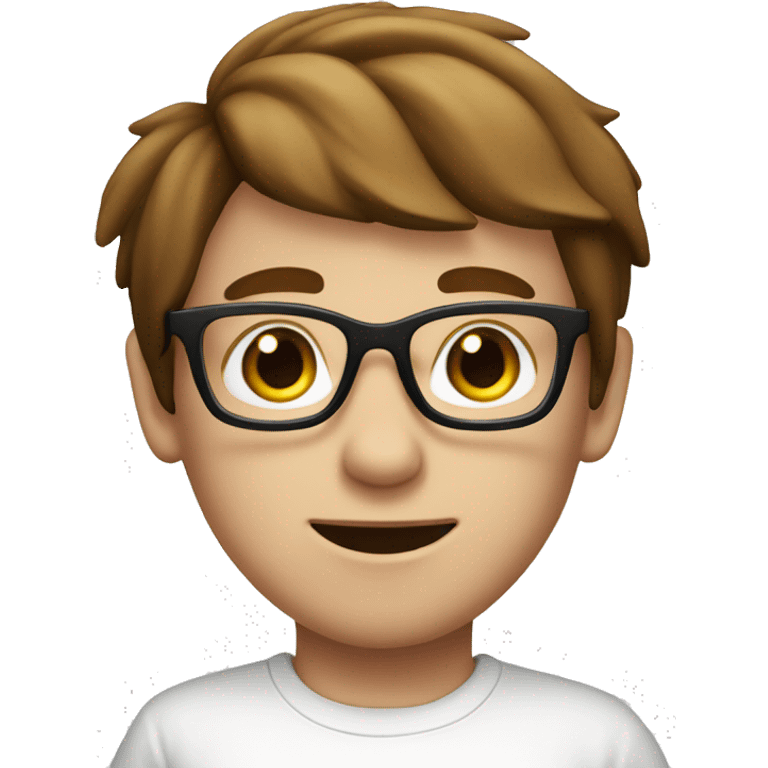 boy with white skin and brown hair wea glasses , white t-shirt emoji