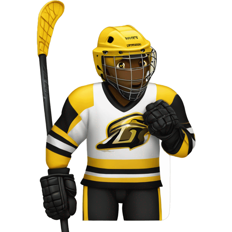 Hockey player Yellowjackets and black strikes  emoji