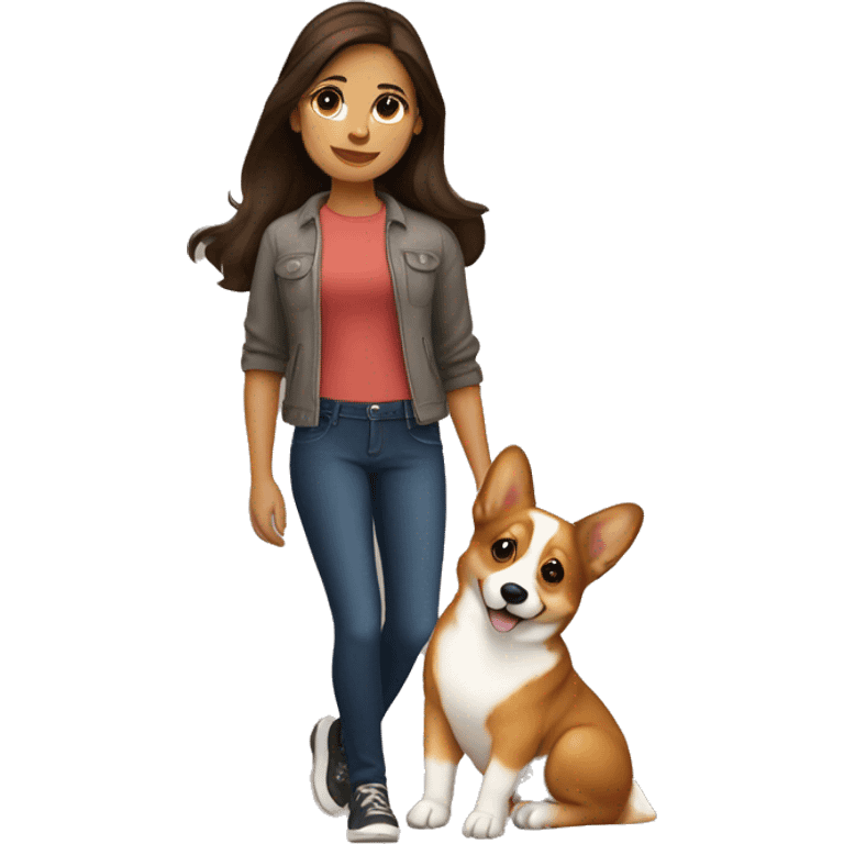 Brunette girl holding a corgi emoji