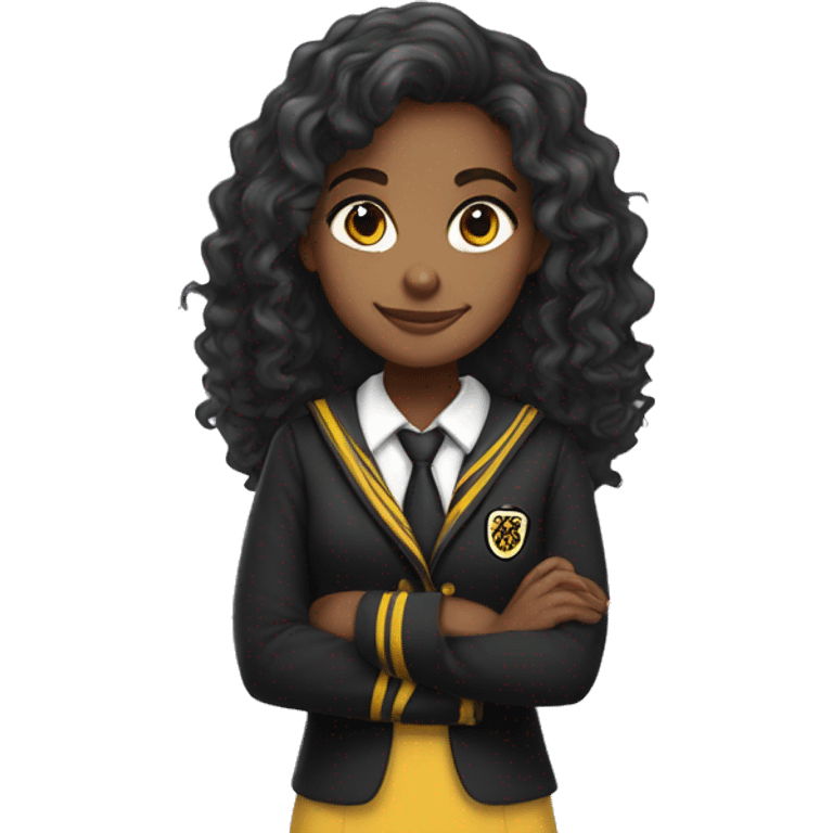  girl with long curly hair wearing Hufflepuff school uniform emoji