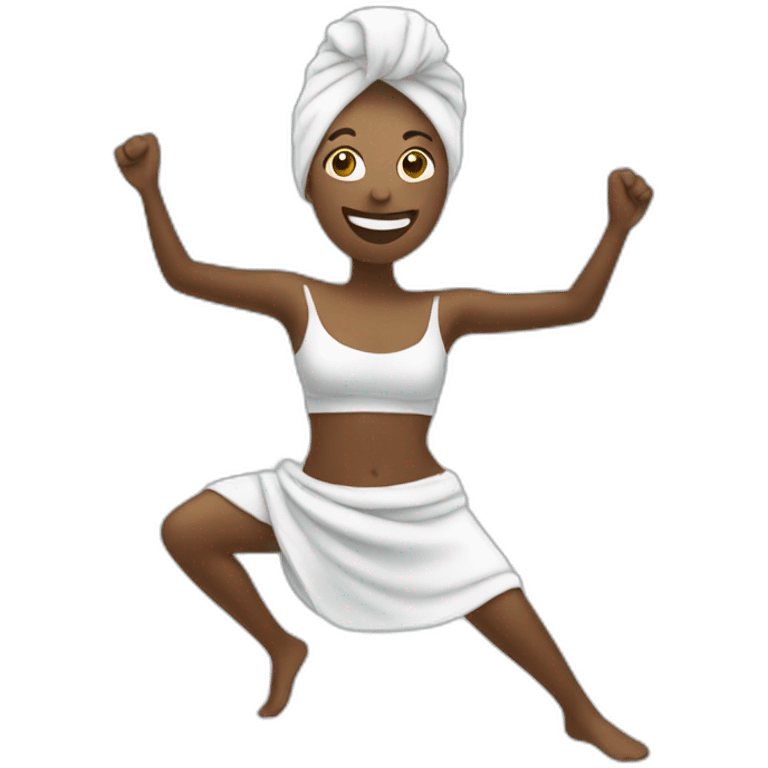 Person dancing using towel emoji