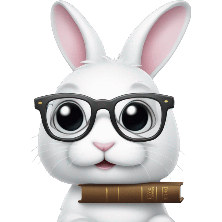 White bunny with a book and glasses emoji