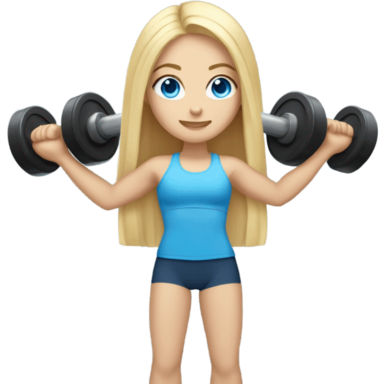 White girl with long blonde hair and blue eyes lifting weights emoji