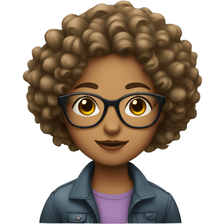 A girl with curly hair and glasses emoji