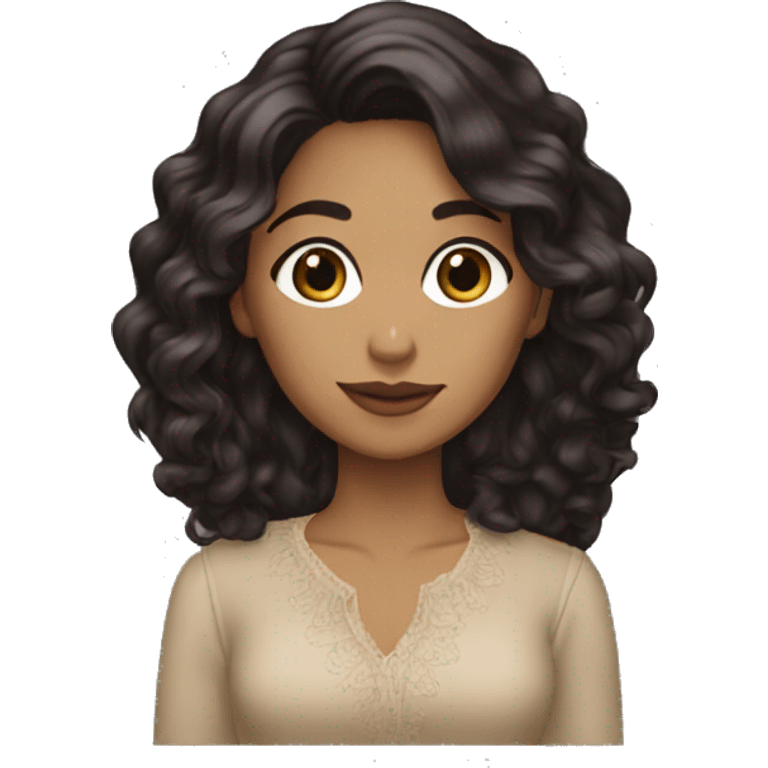 girl latina wavy long hair black dark brown almond covered blouse eyes emoji