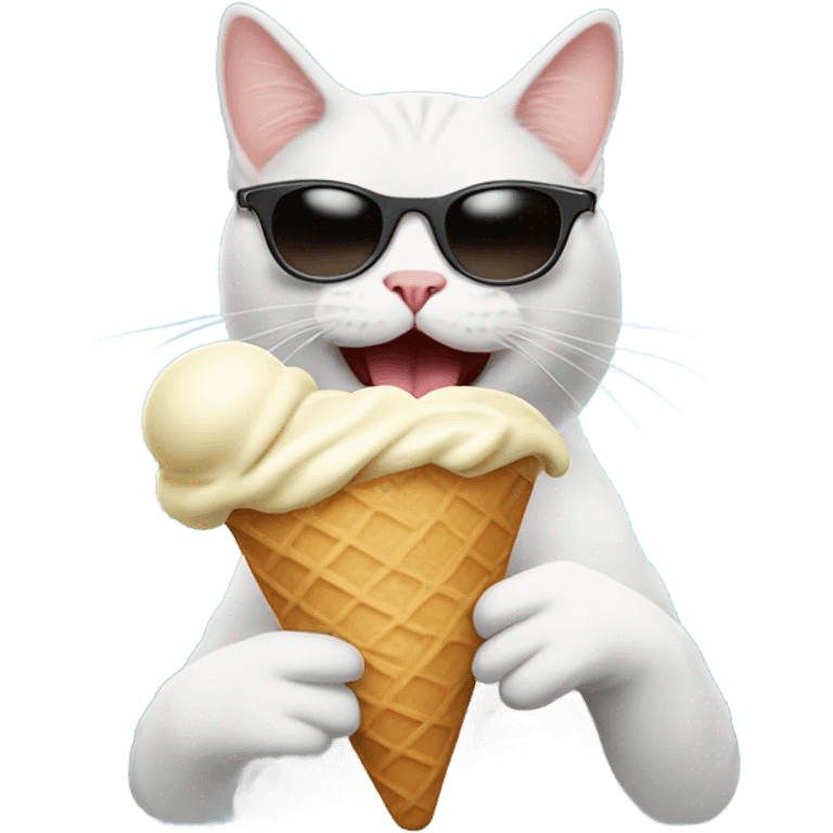 Cat with sunglasses while eating ice cream emoji