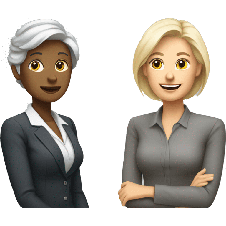 2 women talking job interview semi casual ,older woman grey hair and younger woman blonde hair sitting  emoji