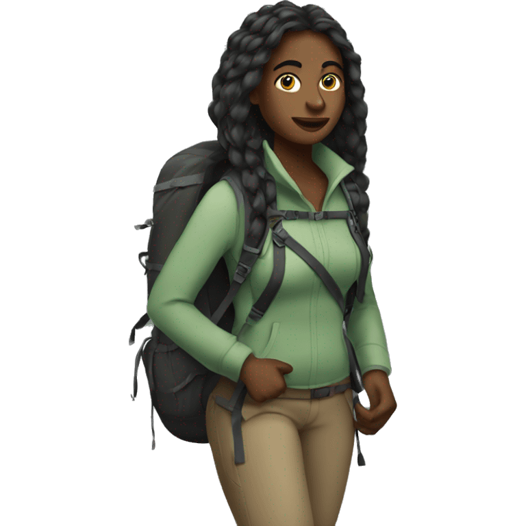 Beautiful long hair Black woman hiking emoji