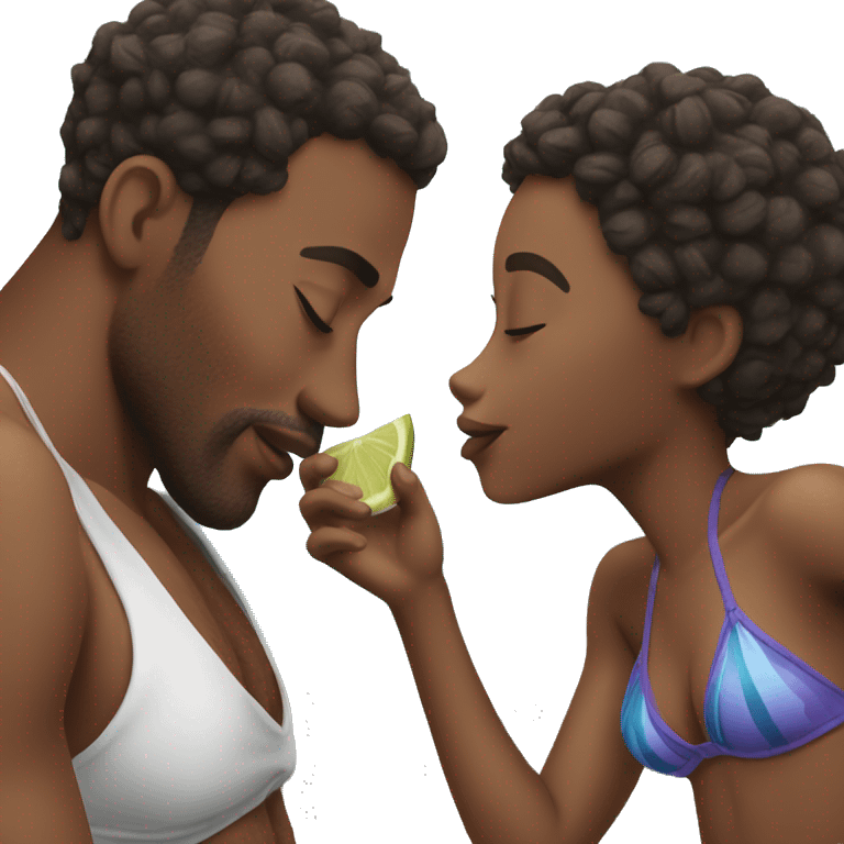 Black men kissing in bikinis emoji