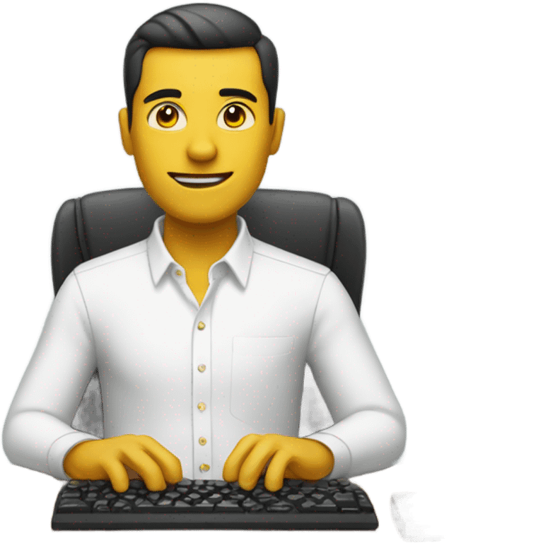 yellow skin man using keyboard on desk wearing white button down shirt front view emoji