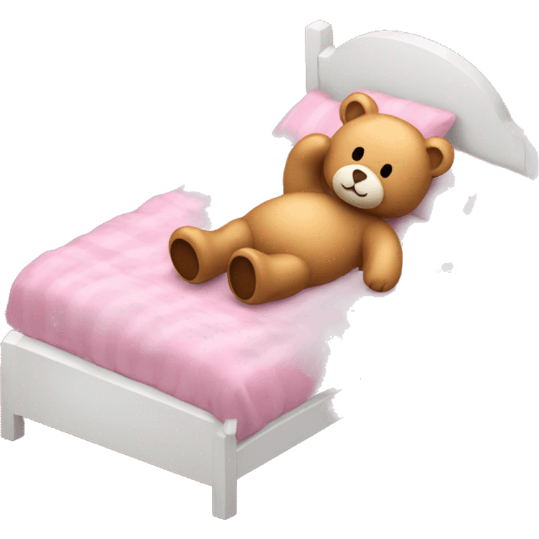 Pink toy bear sleeping in bed emoji