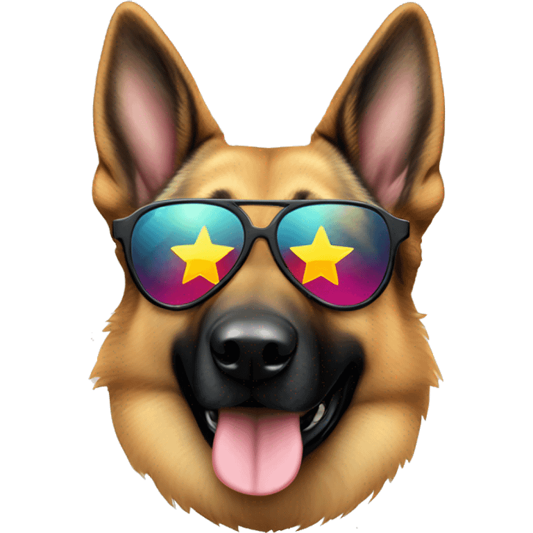 german shepherd dog wearing star shaped sunglasses emoji