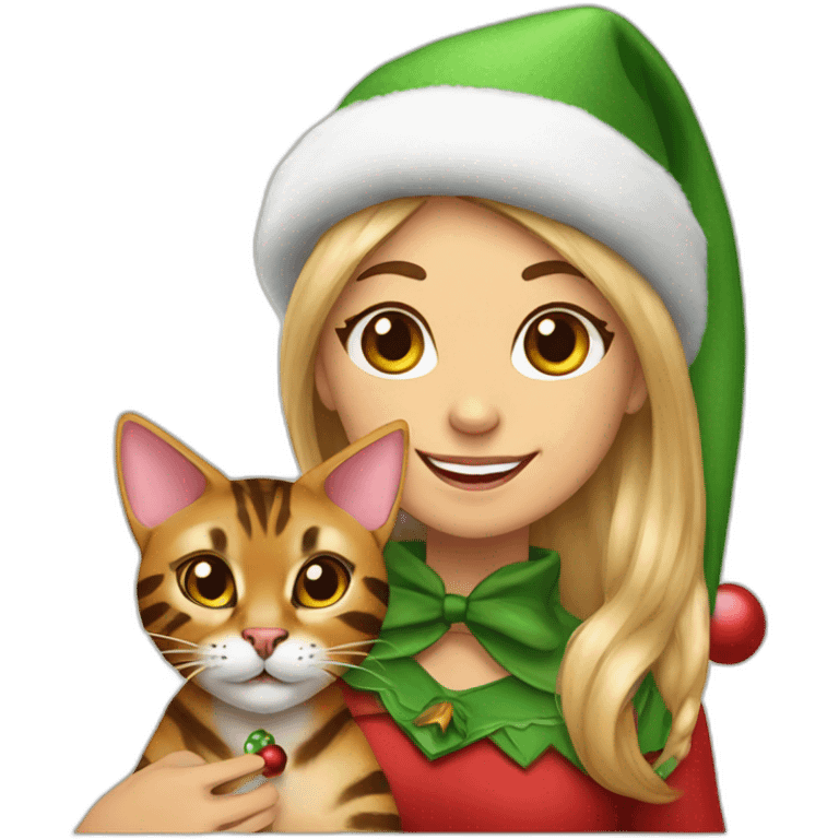 female christmas elf with a bengal cat emoji