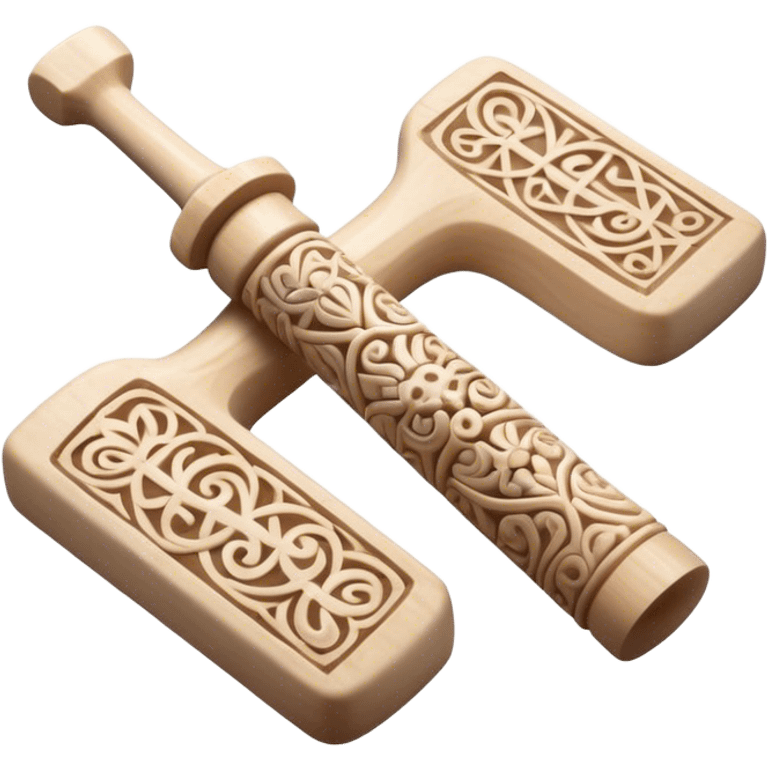 Scandinavian carving icon, bone with intricate Norse patterns, show chisels and carving tools, minimalistic style, clean lines, transparent background. emoji