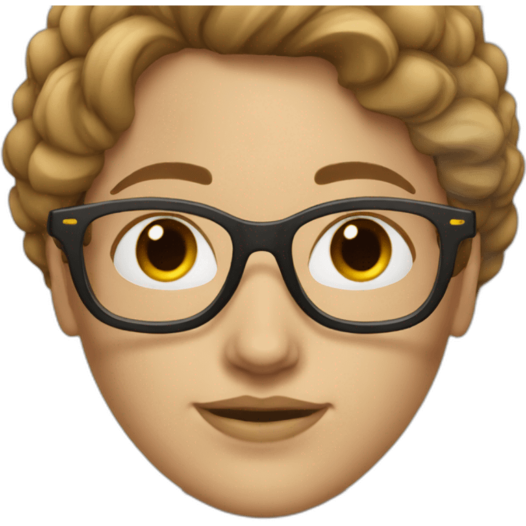 White woman, hair dark, medium, with glasses brown emoji