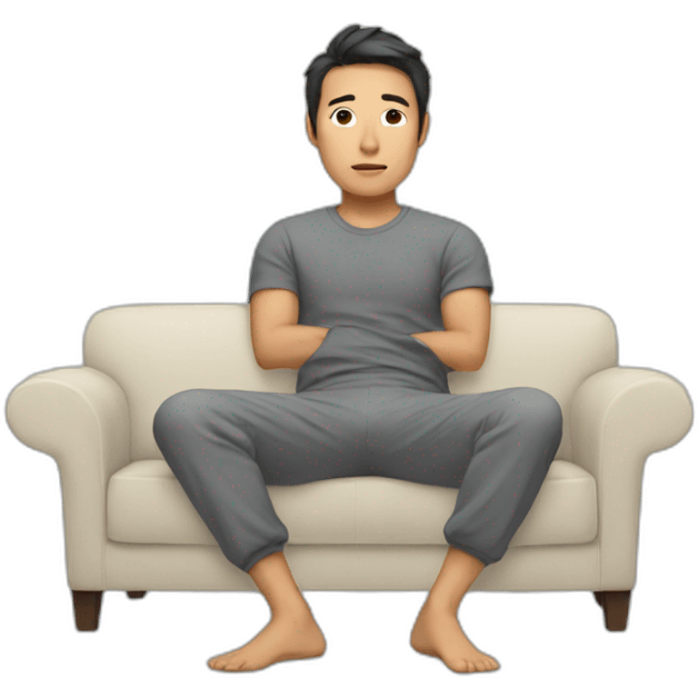 an asian man in sweatpants lying on a couch emoji