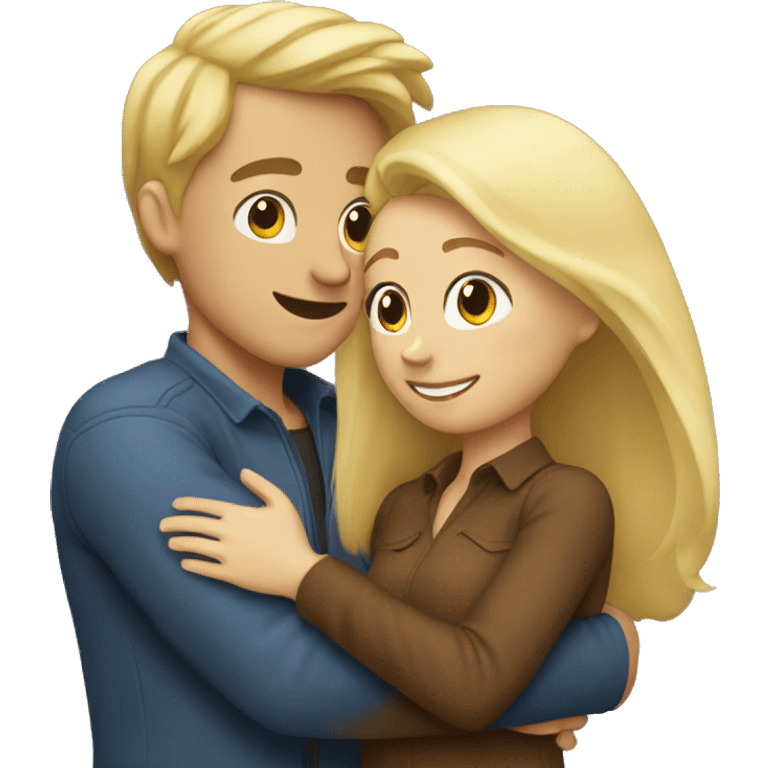 Blonde hair man hugging a brown hair woman emoji