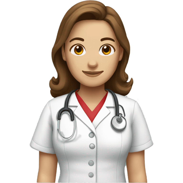 Nurse with brown hair and red scrubs emoji