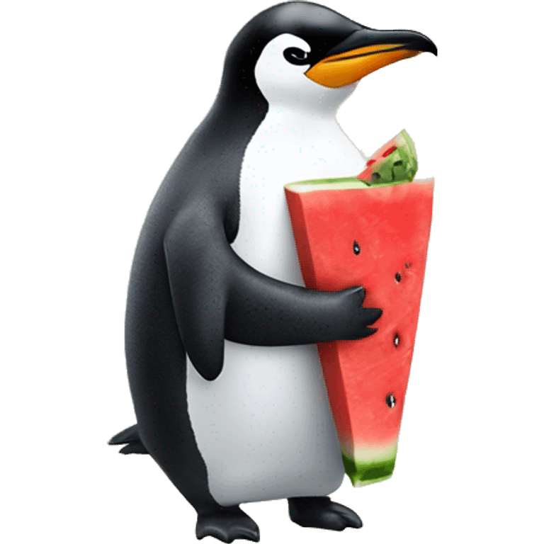 a penguin drinking coke on a watermelon emoji