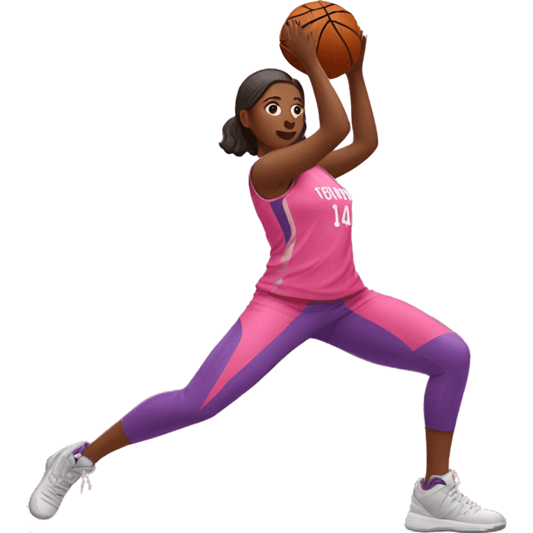 woman stretching wearing a pink basketball jersey emoji