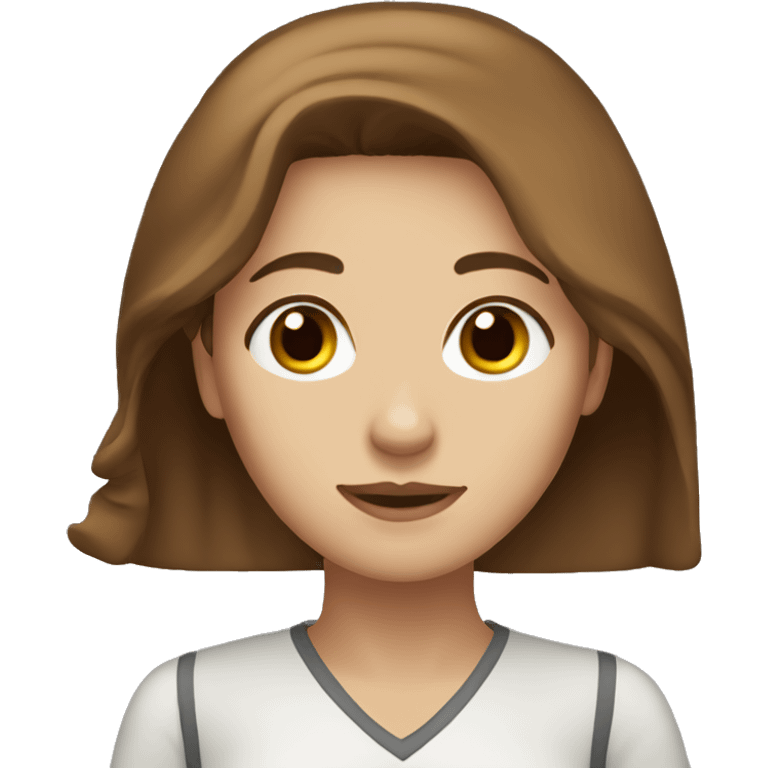 brown-haired woman with long hair, brown eyes, working emoji