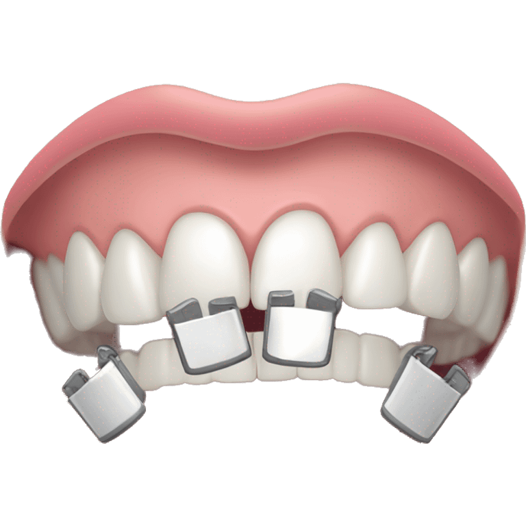 person with line metal braces ontop of white teeth emoji