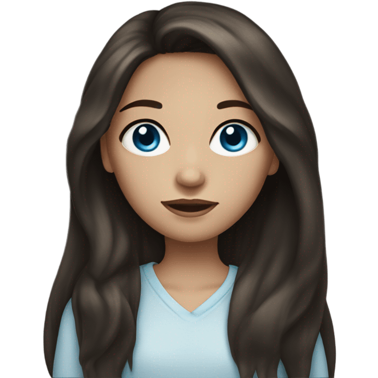 Girl with long dark brown hair and blue eyes and freckles emoji