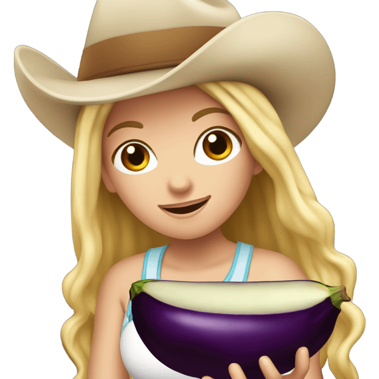 Blonde white girl eating eggplant and wearing a cowboy hat emoji