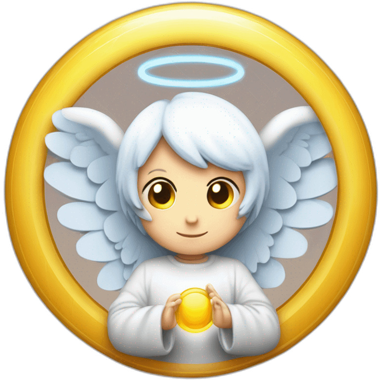 angel compuesto de alas furioso desprendiendo un halo de luz circular alrededor suyo con un nucleo de plasta en su interior emoji