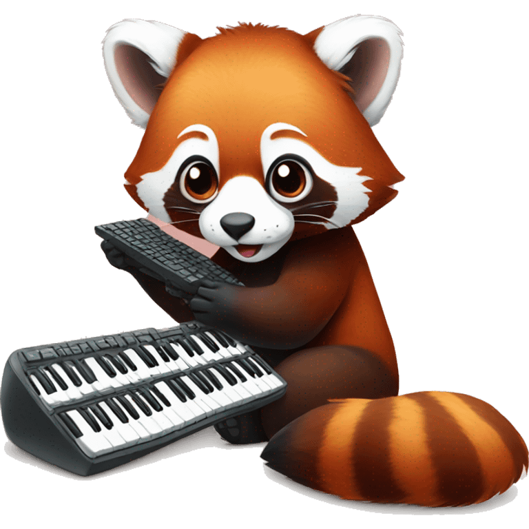 red panda playing  with keyboard and mouse emoji